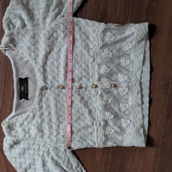 Seafoam Green Blue Regency Style Top Gold Buttons Puff Sleeve - Picture 4 of 8